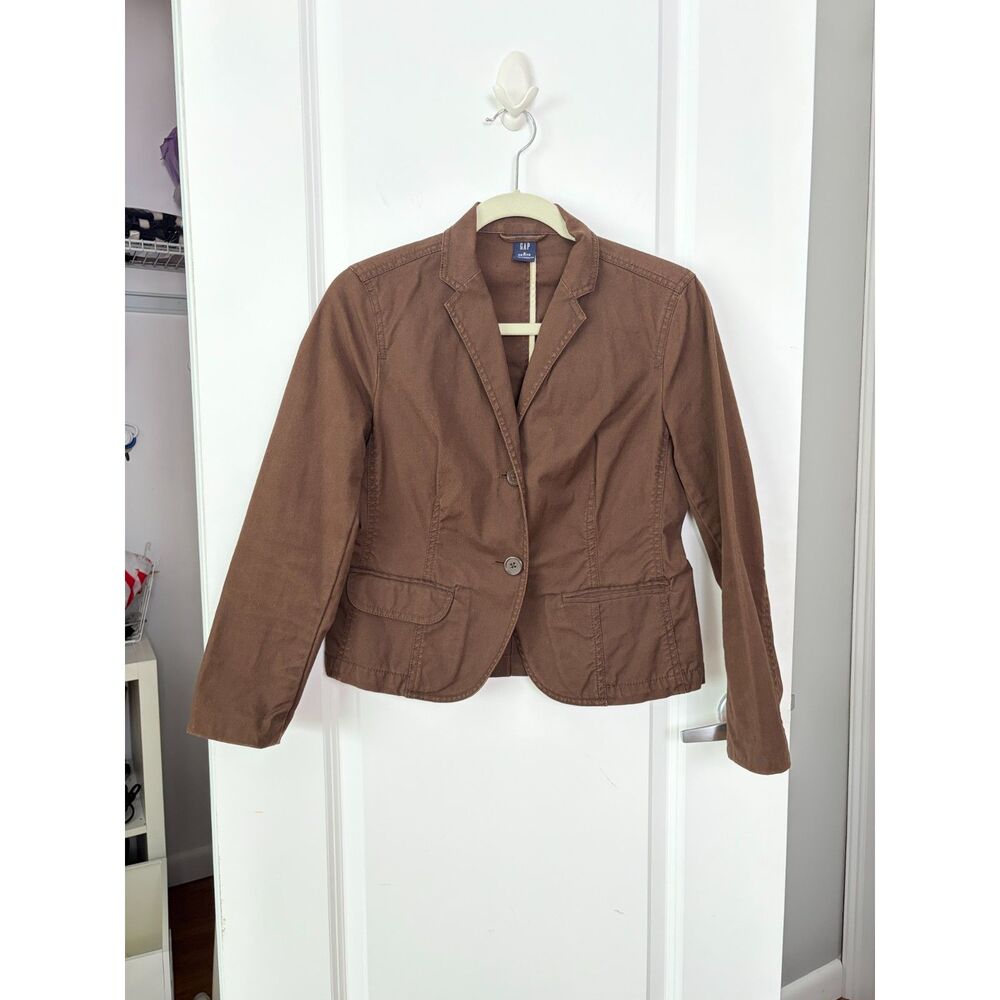 Vintage Y2K GAP Brown Cotton Blazer Jacket 6 Petite Single Owner Dark Academia
